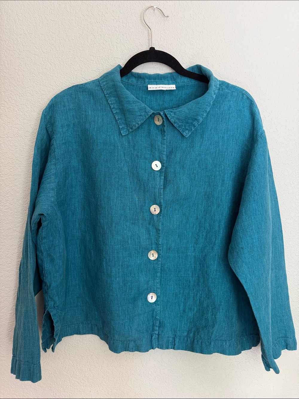 bryn Walker Linen Teal Button-Front Top